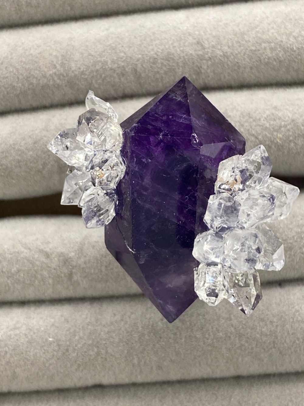 Deep Purple Amethyst & Herkimer Diamond Cluster Ring The Gem Studio